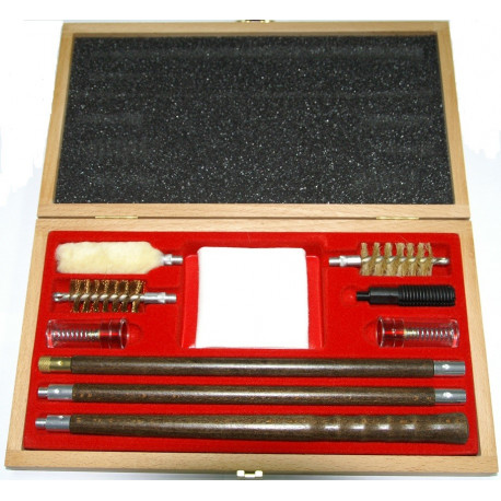 KIT LIMPIEZA ESCOPETA 3 BAQUETAS MADERA BARNIZADA, GRATA LANA, CRIN, ALAMBRE BRONCE, 2 PROTEGE PERCUTORES, PAÑO Y TORNILLO