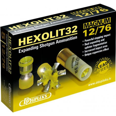 HEXOLIT32 MAGNUM-MUNICIÓN ACERO DOBLE EFECTO EXPANSIVA CON FRAGMENTACIÓN MAGNUM C.12/76-32g-D.Exp.36mm